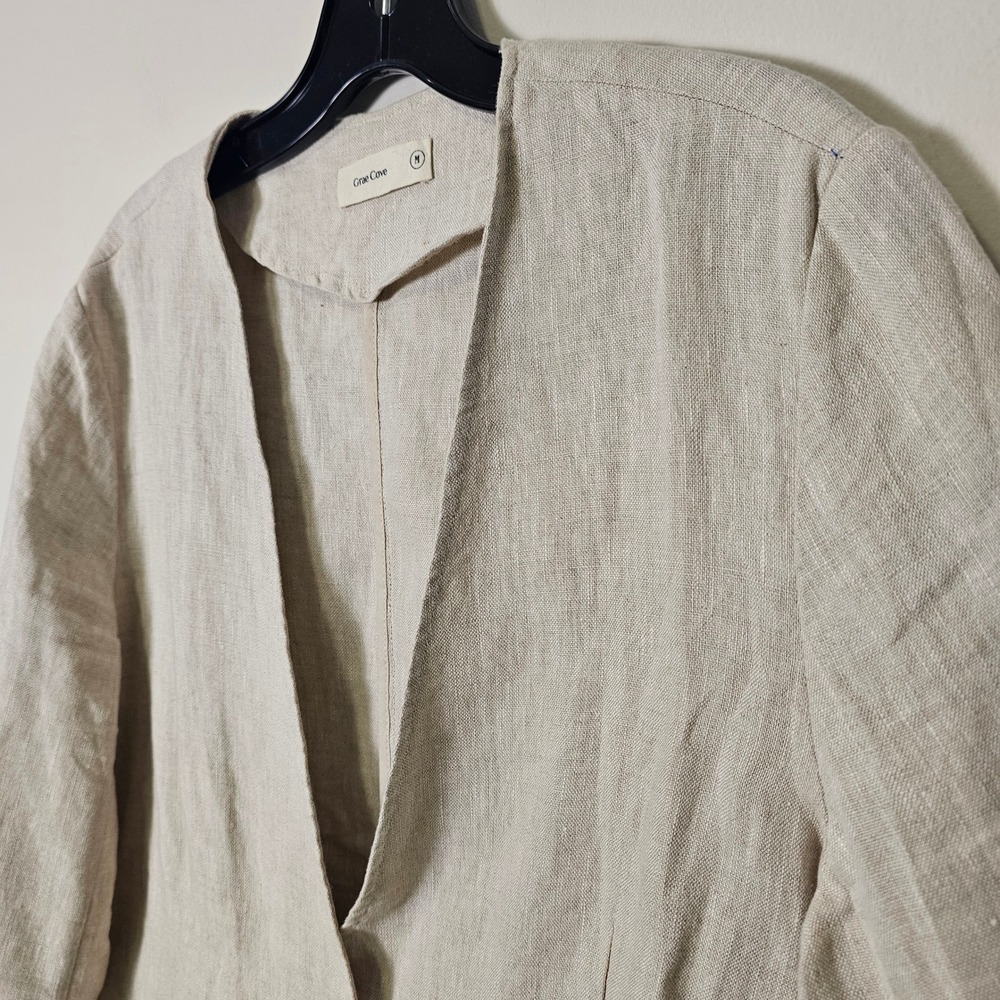 Grae Cove M Linen Blend Blazer Jacket Relaxed Fit Minimalist Neutral Coastal - Picture 4 of 10